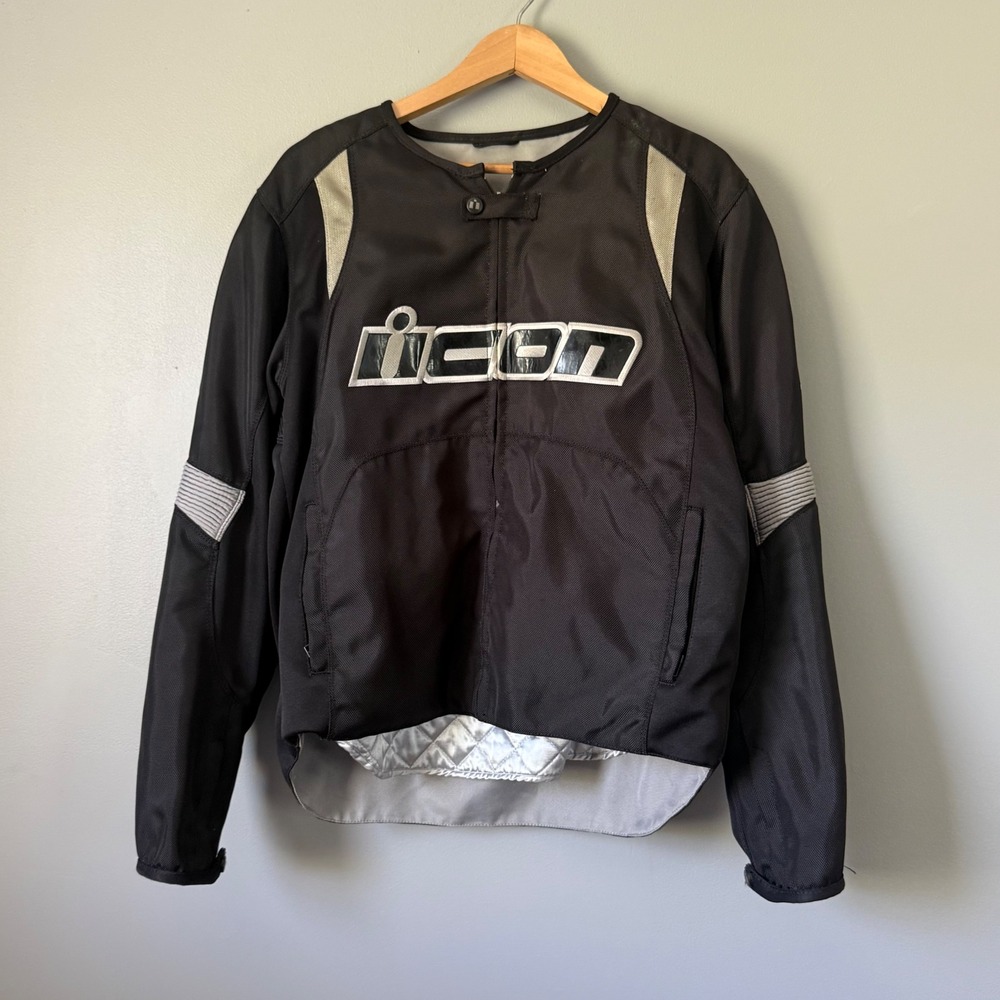 Black  Overlord Icon Motorcycle Armor Padded Riding Jacket Large